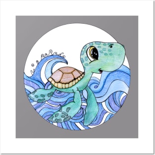 Blue sea turtle baby nursery kids gift Posters and Art